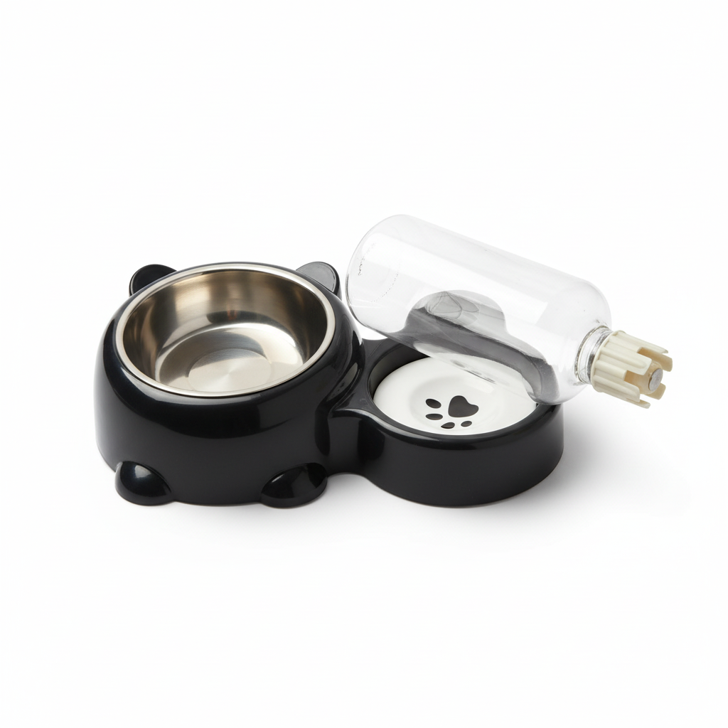 Bebedero y comedero doble con fondo blanco profesional