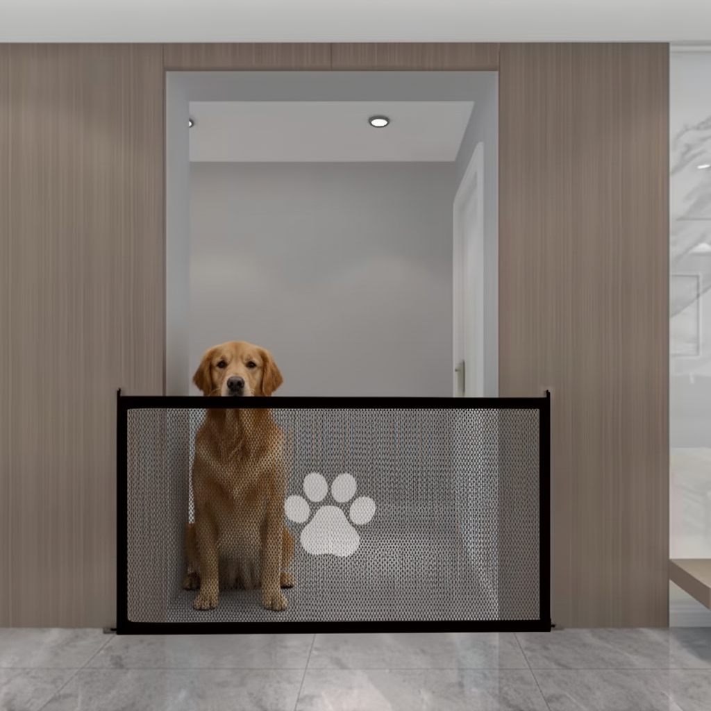 Barrera de seguridad dividiendo ambientes con perro