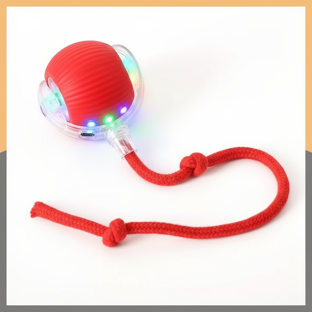 Pelota interactiva LED en color rojo con cuerda